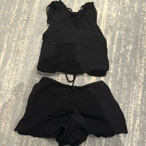 Zara black short set with ties in XS